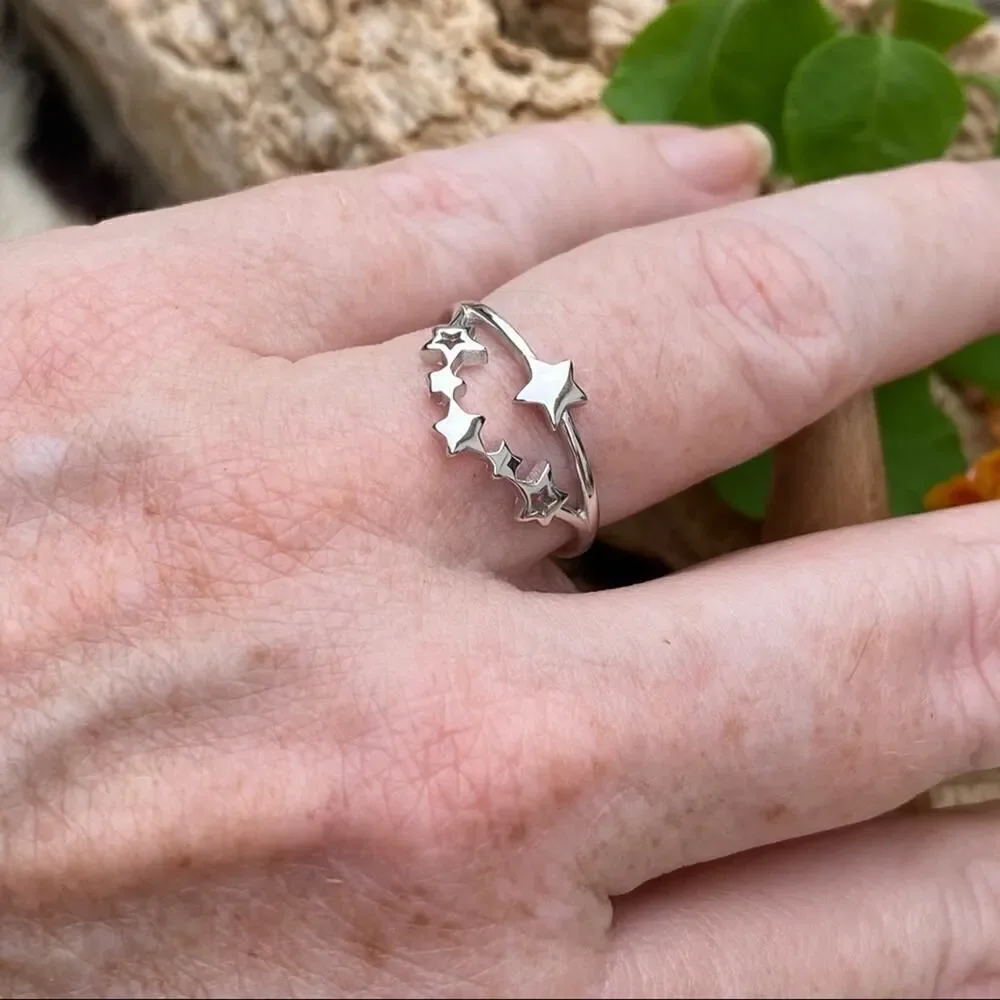 Multi Star Cluster Sterling Silver Ring Size 6